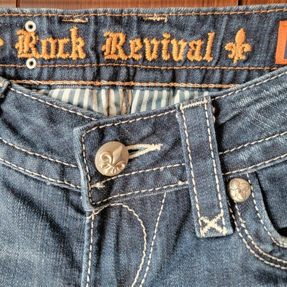 Rock Revival Women Deborah Boot Cut Jean 27 Med/Dark Wash Silver Metallic Stitch - Picture 4 of 15
